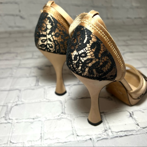 Dior Champagne Pink Satin Lace Sandal Heels Sz 37.5 - Picture 5 of 12